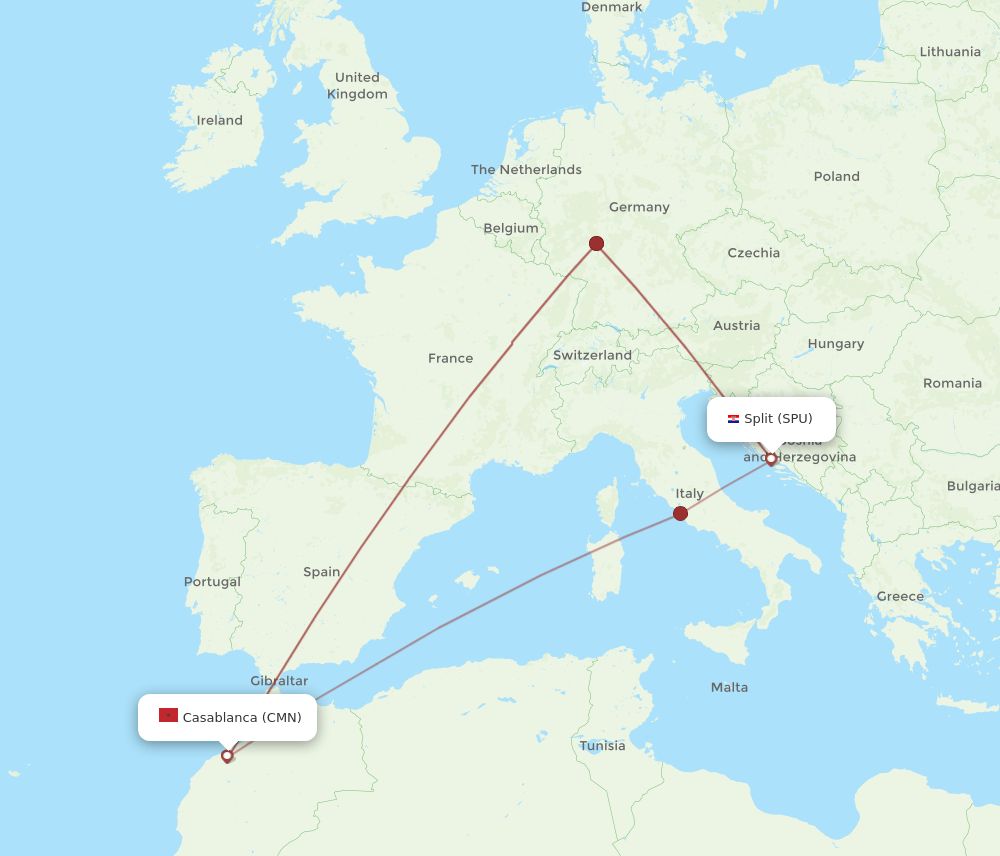 CMN to SPU flights and routes map