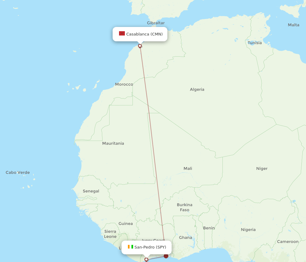 San Pedro - Casablanca route map and flight paths