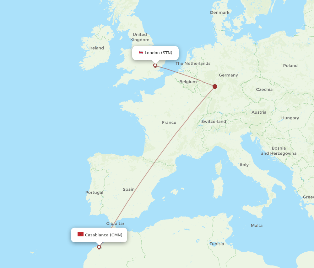 London - Casablanca route map and flight paths