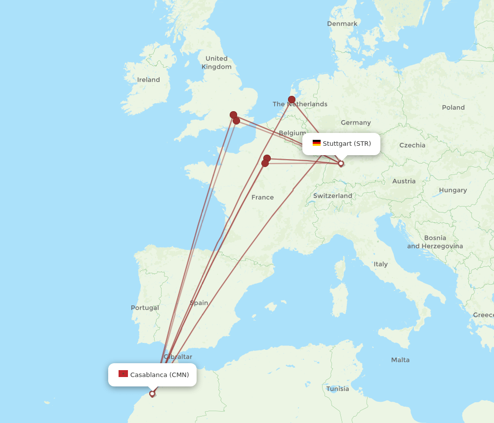 CMN to STR flights and routes map