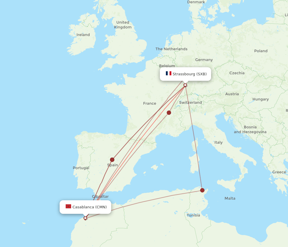 CMN to SXB flights and routes map