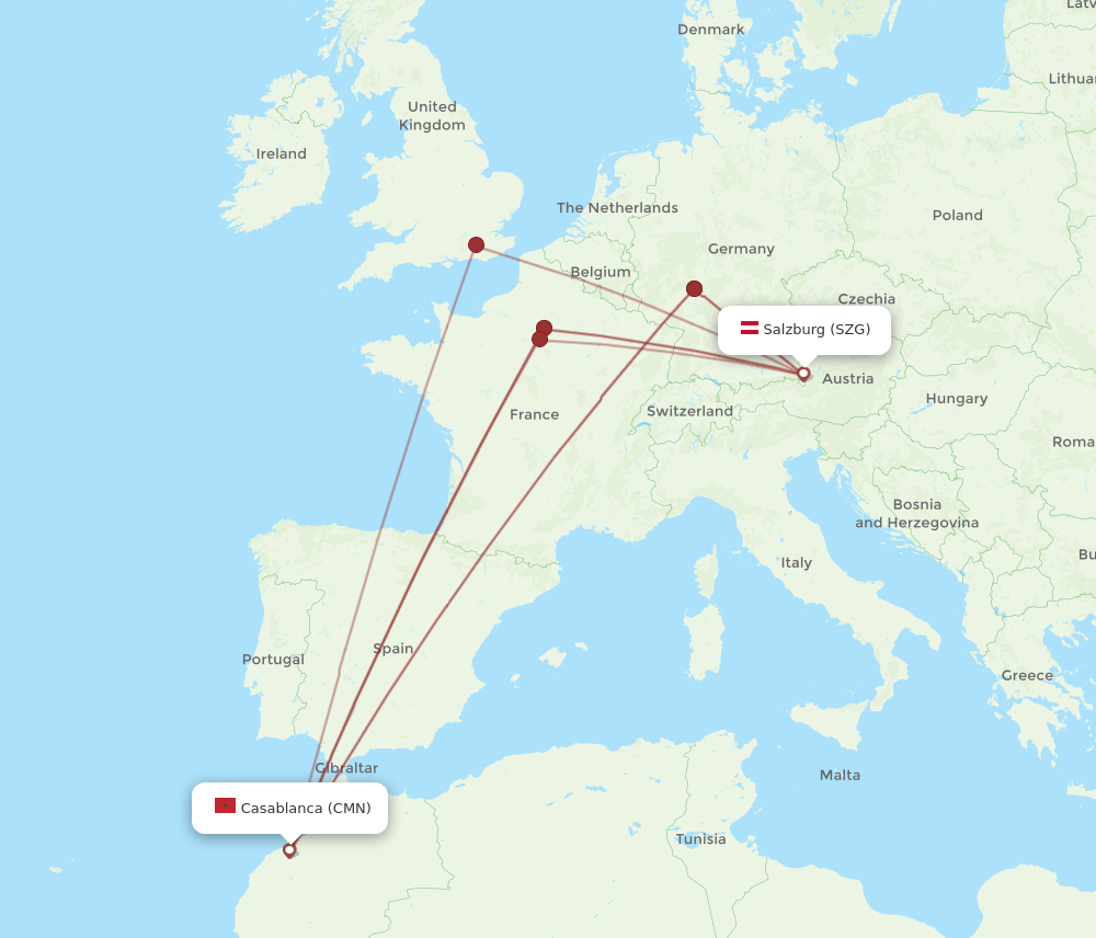 CMN-SZG flight routes