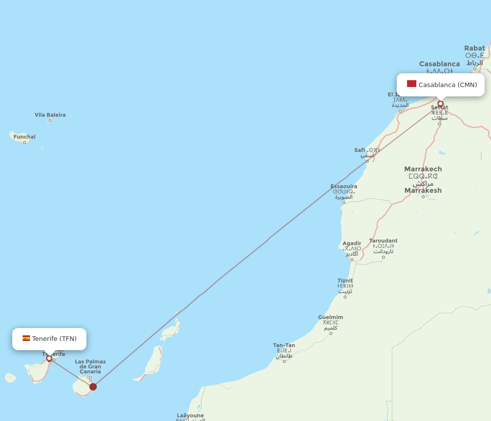 CMN to TFN flights and routes map