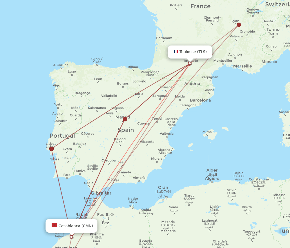 CMN-TLS flight routes