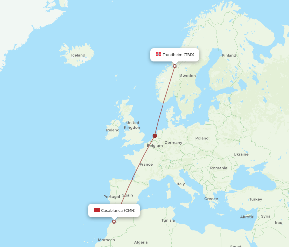 CMN-TRD flight routes
