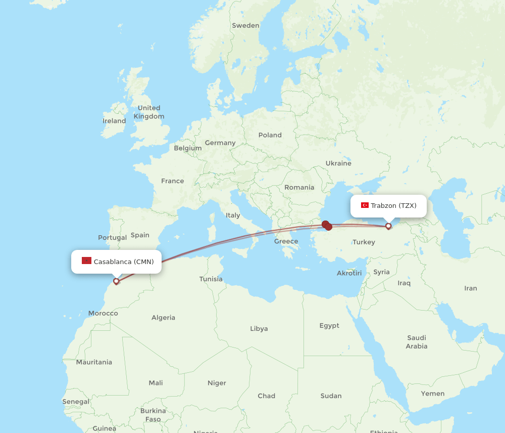 CMN-TZX flight routes