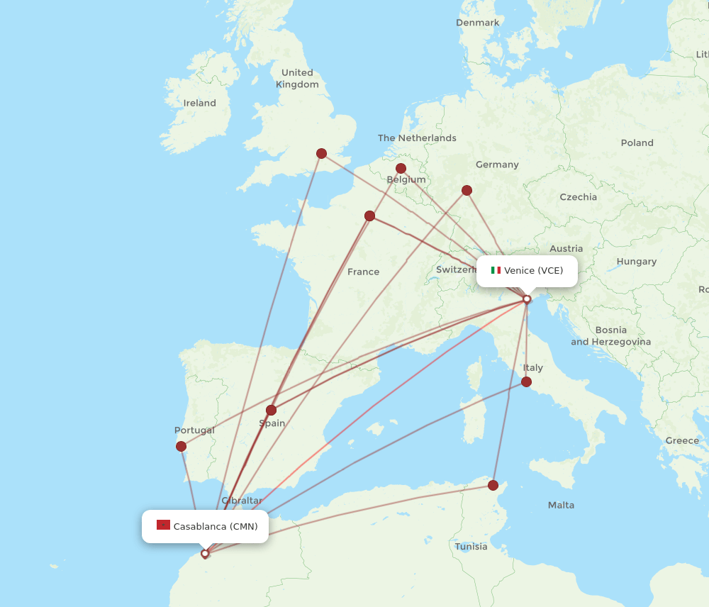 CMN-VCE flight routes