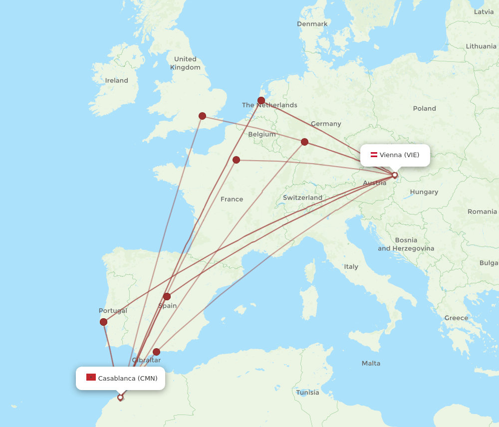 CMN-VIE flight routes