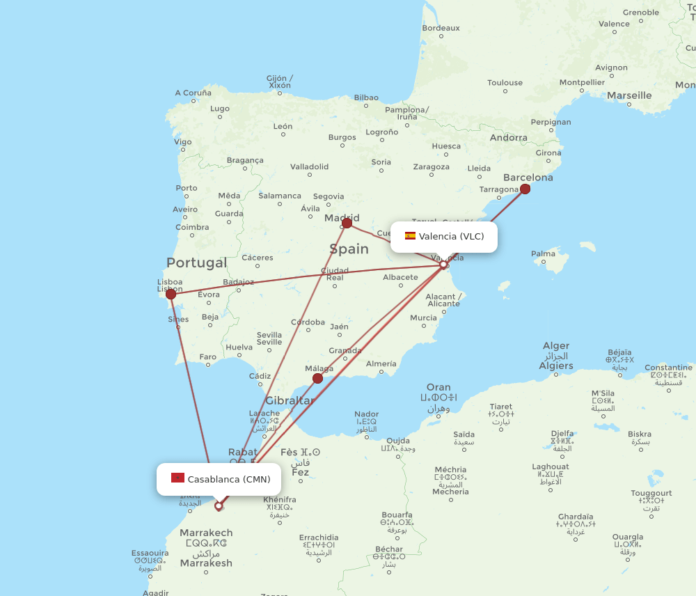 CMN to VLC flights and routes map