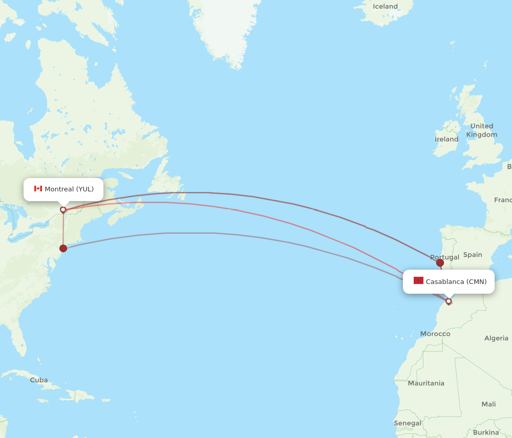 CMN to YUL flights and routes map