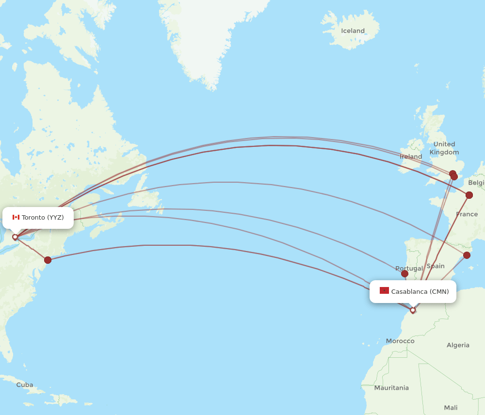 CMN-YYZ flight routes
