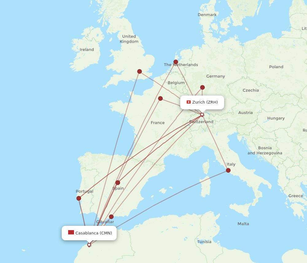CMN-ZRH flight routes