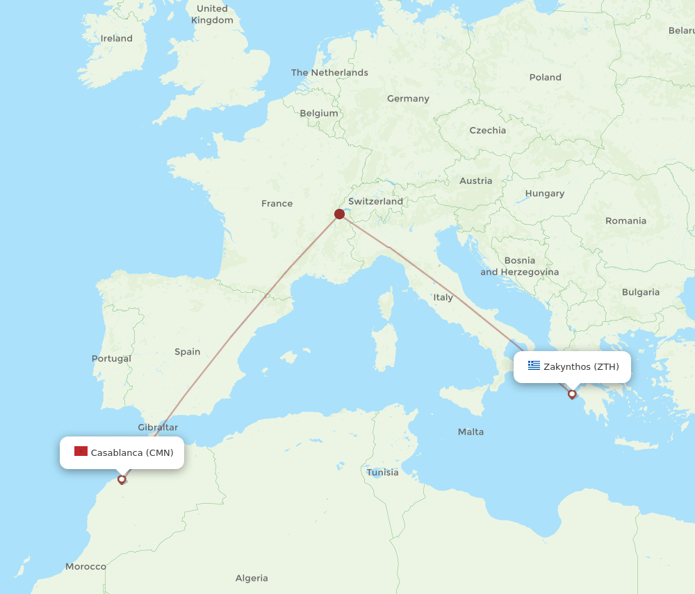 CMN-ZTH flight routes