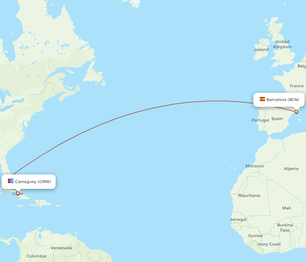 CMW to BCN flights and routes map