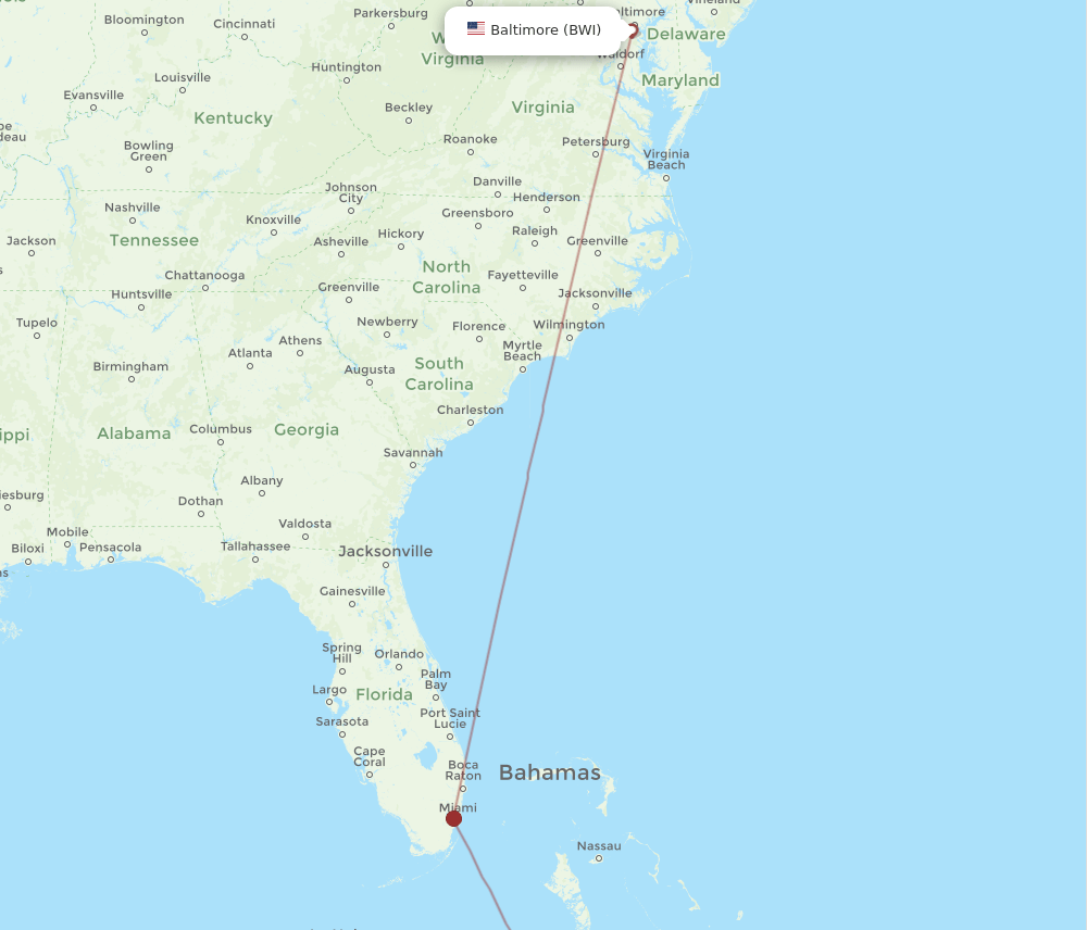 Baltimore - Camaguey route map and flight paths