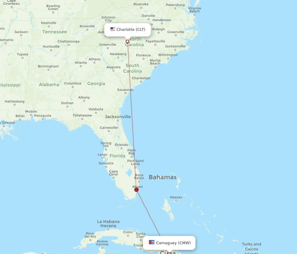 CMW-CLT flight routes