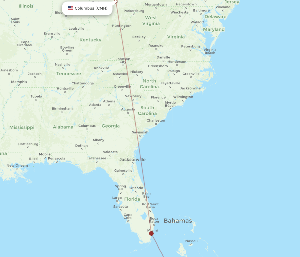 Columbus - Camaguey route map and flight paths