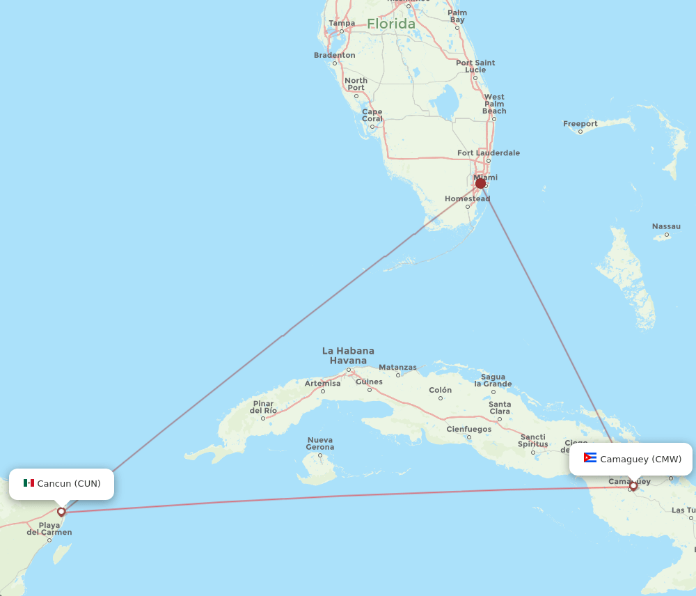 CMW to CUN flights and routes map