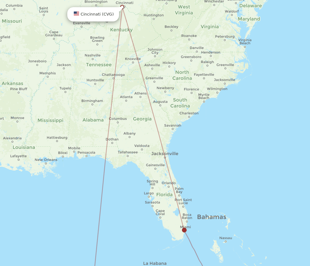 Cincinnati - Camaguey route map and flight paths