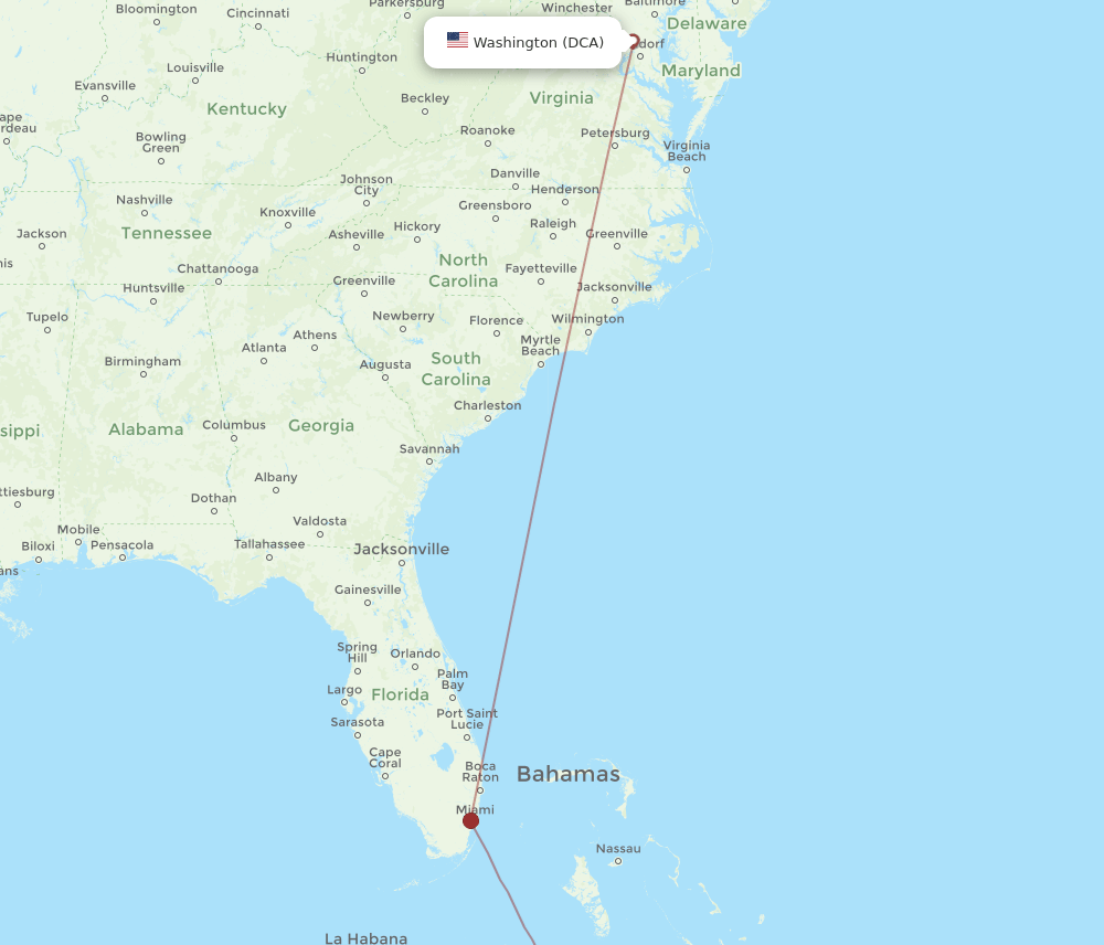 Washington - Camaguey route map and flight paths