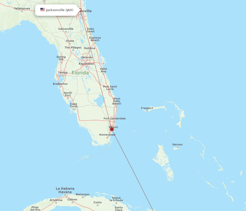 Jacksonville - Camaguey route map and flight paths