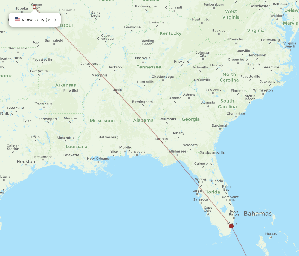 Kansas City - Camaguey route map and flight paths