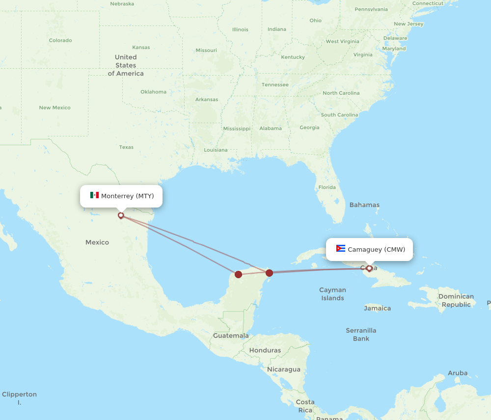 CMW to MTY flights and routes map