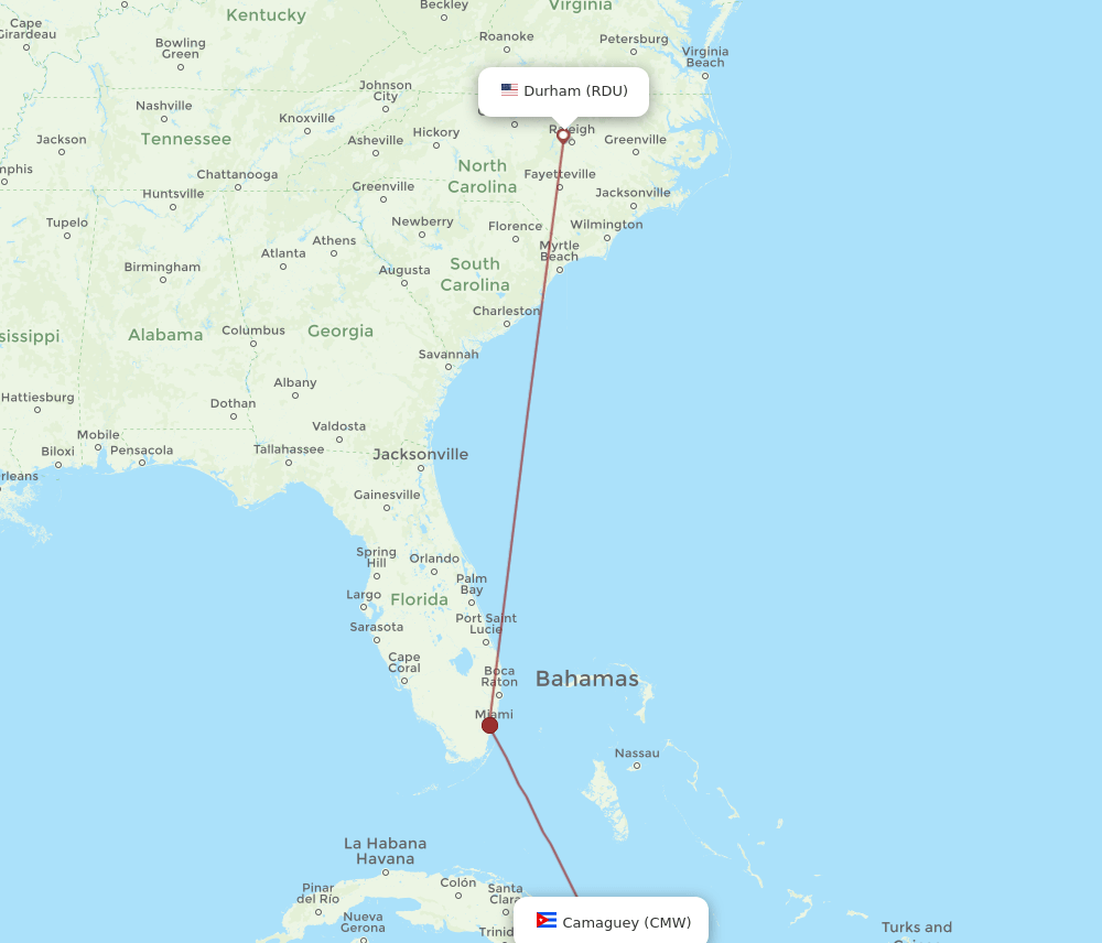 CMW-RDU flight routes