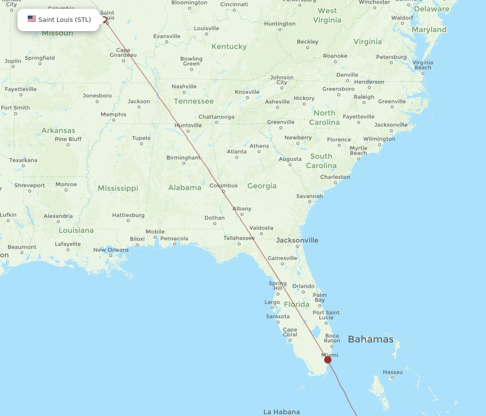 Saint Louis - Camaguey route map and flight paths