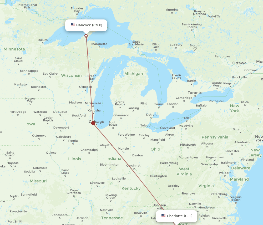 CMX-CLT flight routes