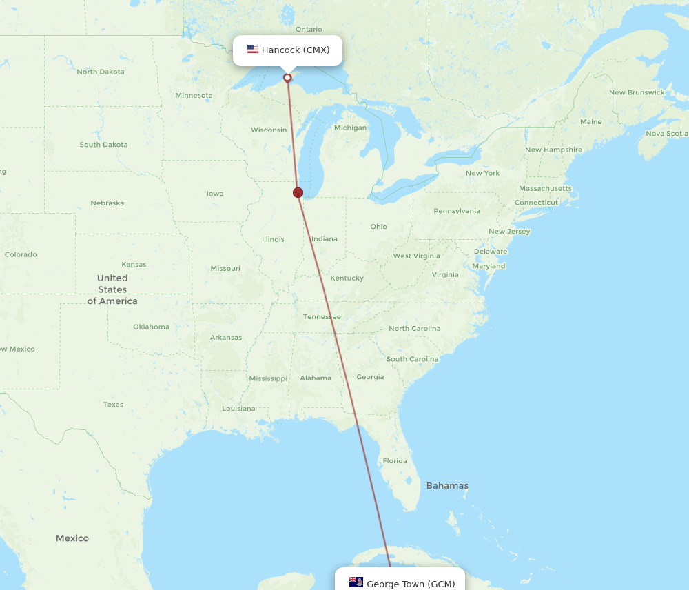 Hancock - Grand Cayman Island route map and flight paths