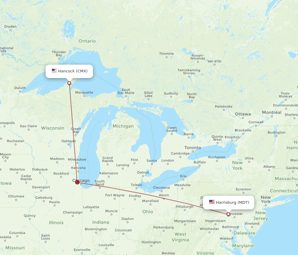CMX to MDT flights and routes map