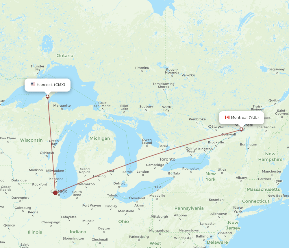 CMX-YUL flight routes