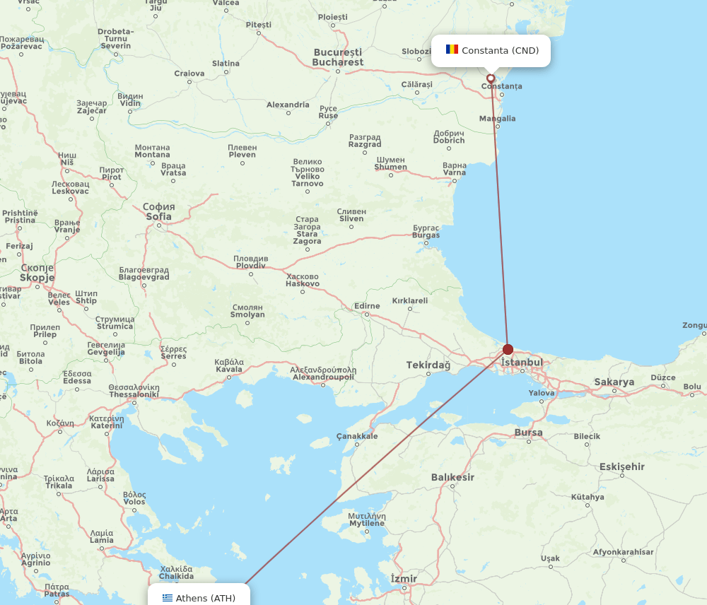 CND to ATH flights and routes map