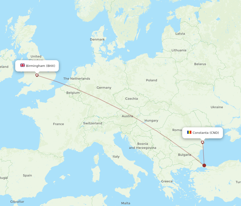 CND to BHX flights and routes map