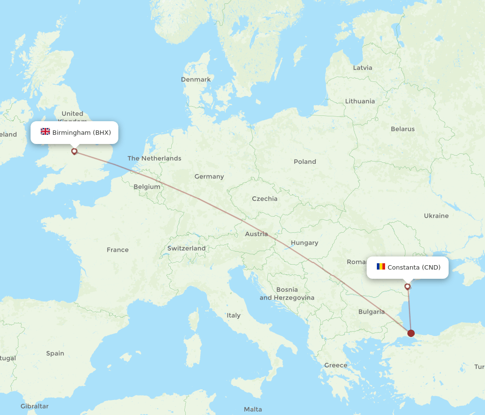 CND to BHX flights and routes map