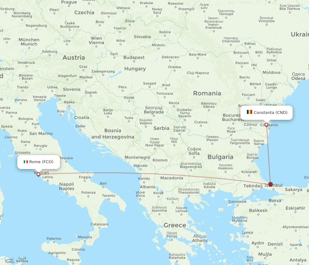 CND to FCO flights and routes map