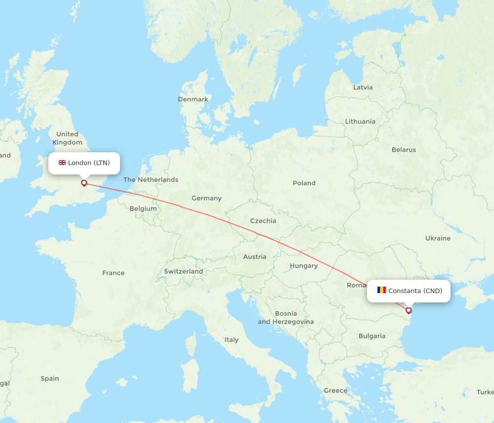 Constanta - London route map and flight paths
