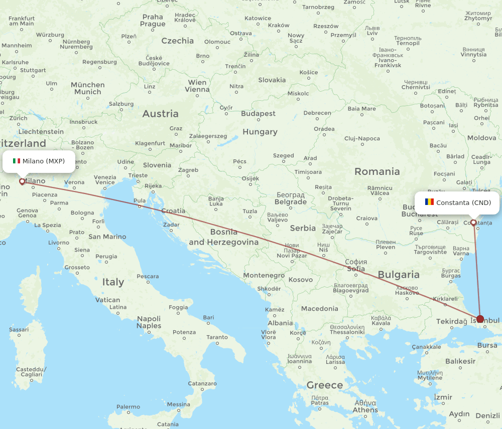 CND to MXP flights and routes map