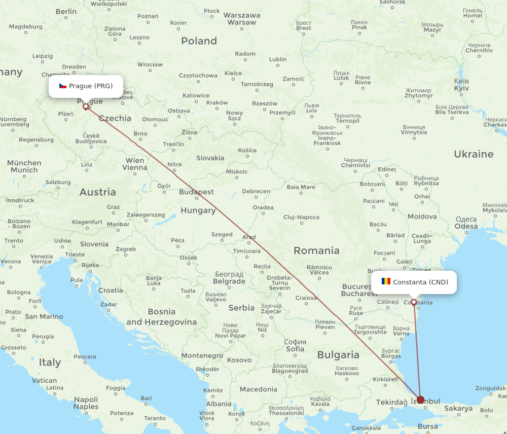 CND to PRG flights and routes map