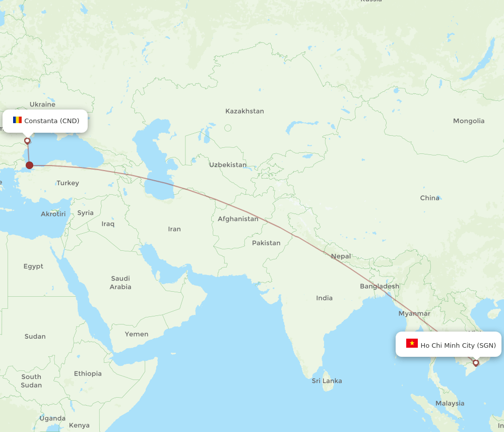 CND to SGN flights and routes map
