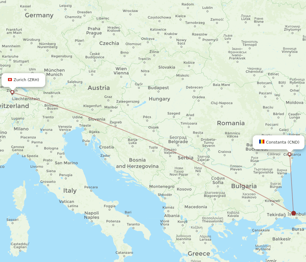 CND-ZRH flight routes