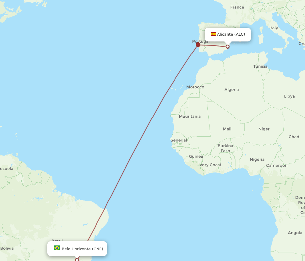 CNF to ALC flights and routes map