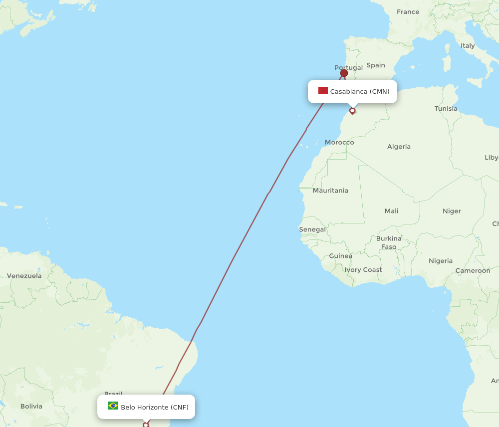 CNF to CMN flights and routes map