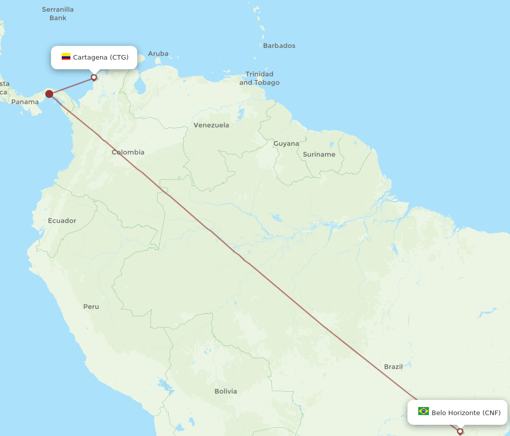 CNF to CTG flights and routes map