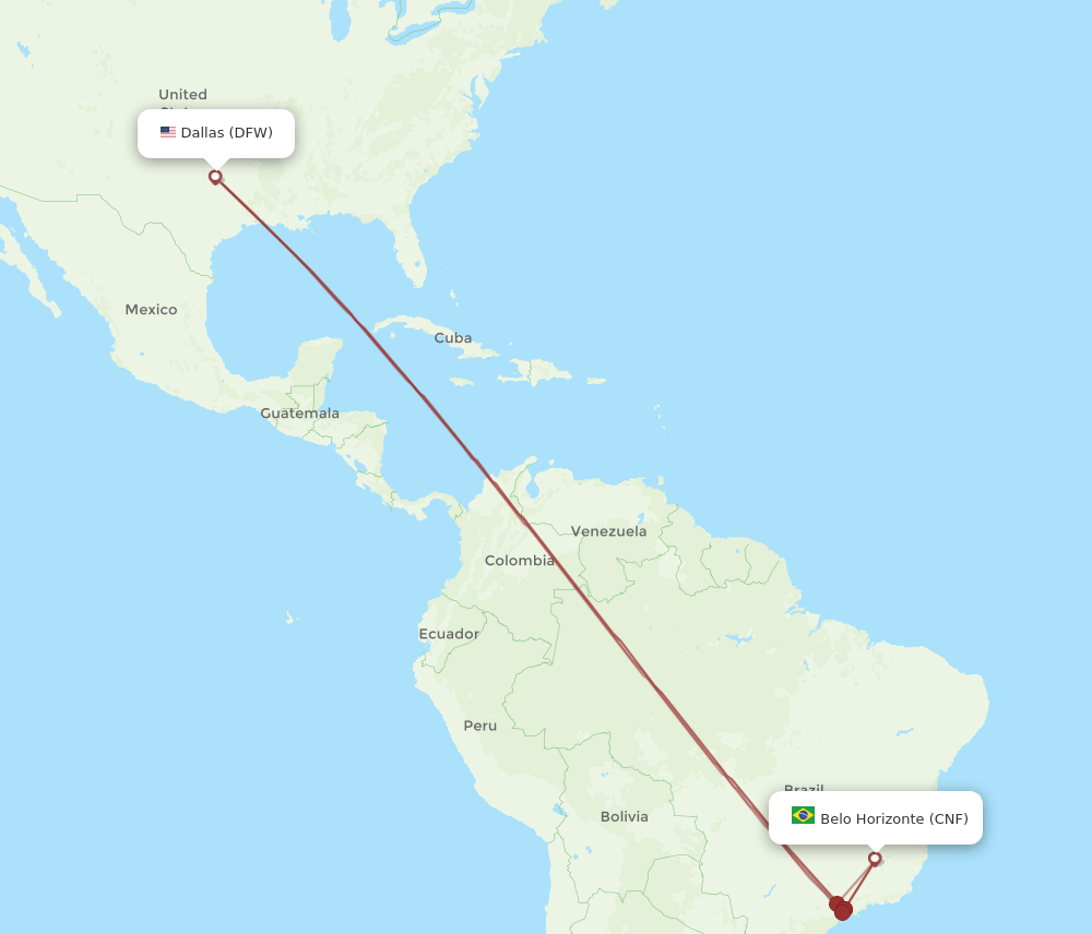 CNF to DFW flights and routes map