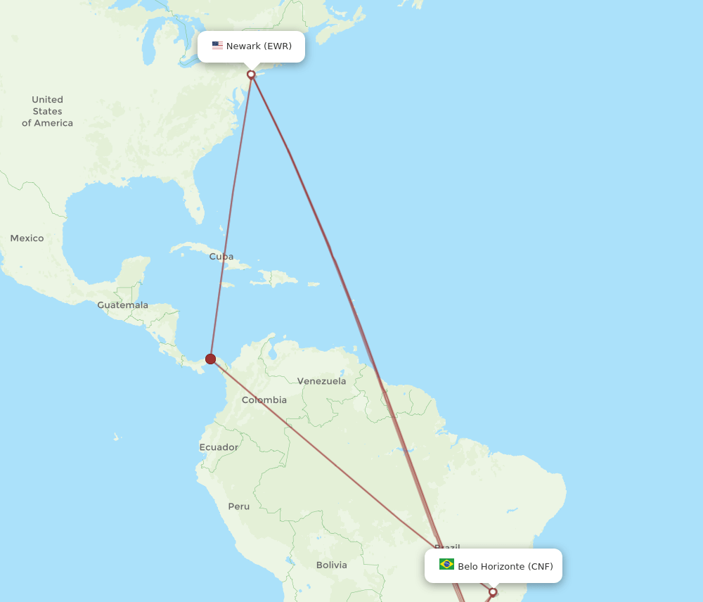CNF to EWR flights and routes map
