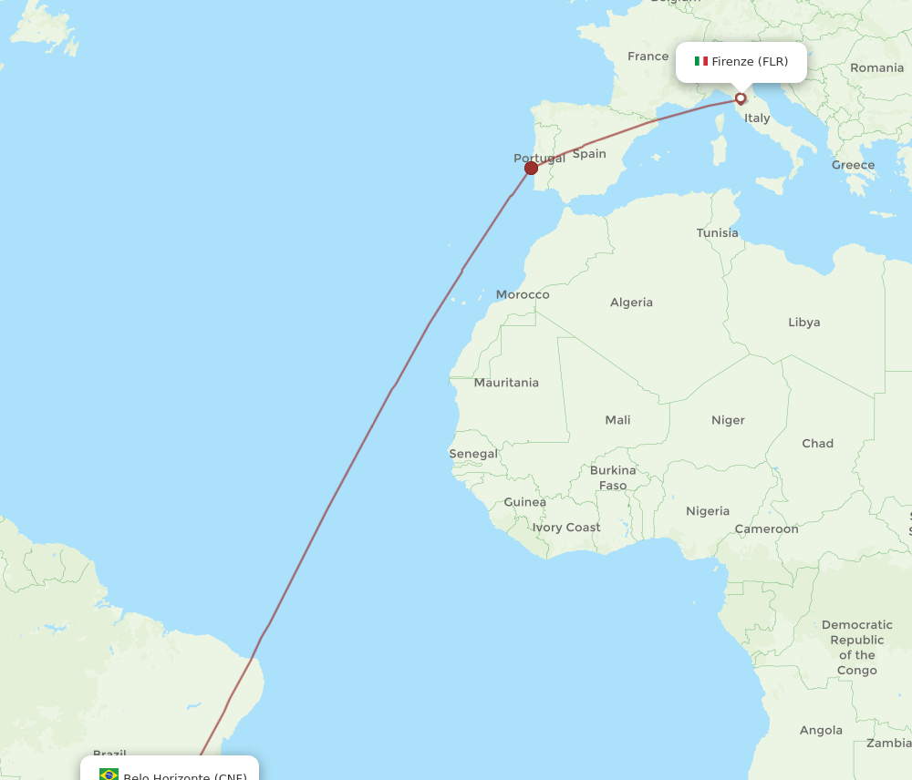CNF to FLR flights and routes map