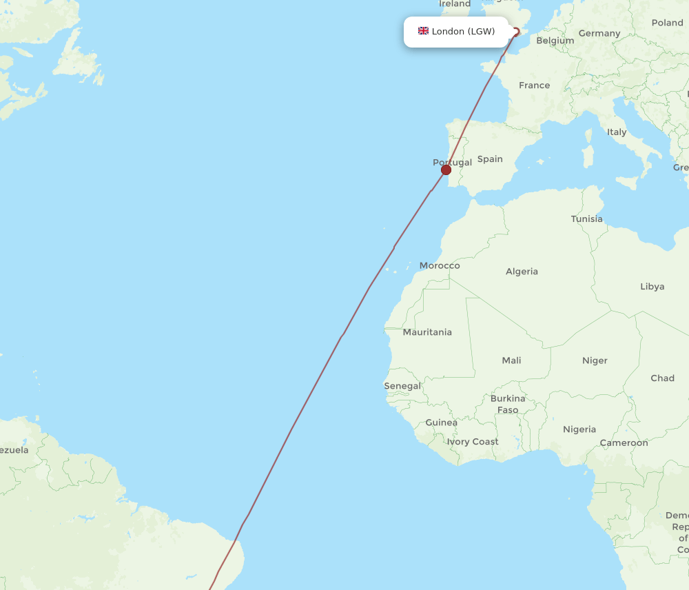 CNF to LGW flights and routes map