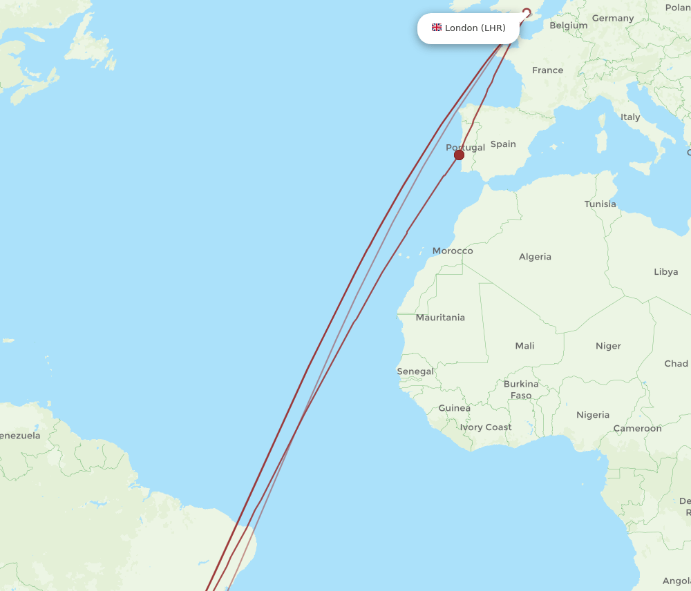CNF to LHR flights and routes map